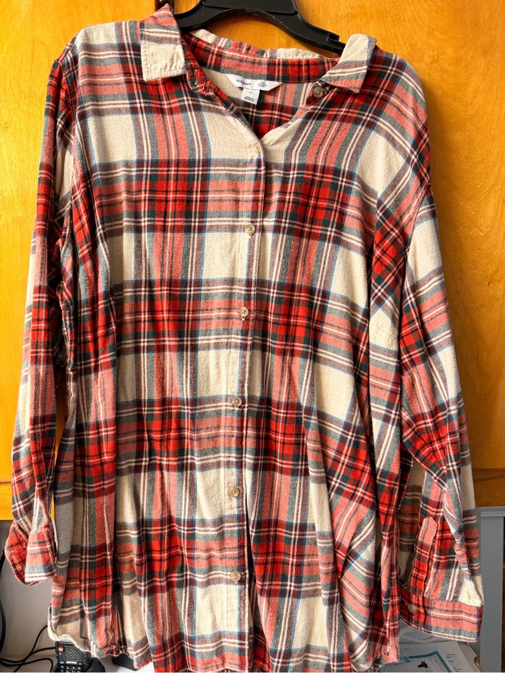 Old Navy Red Cream and Blue Plaid Button-Down Shirt